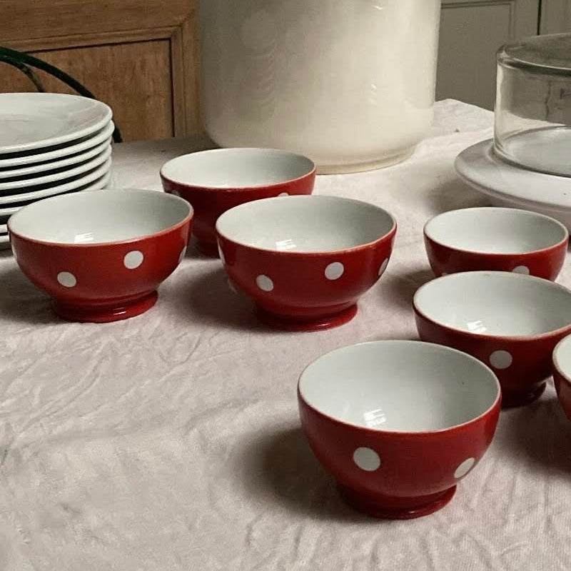 Old Longchamps Red and White Polka Dot Bowls