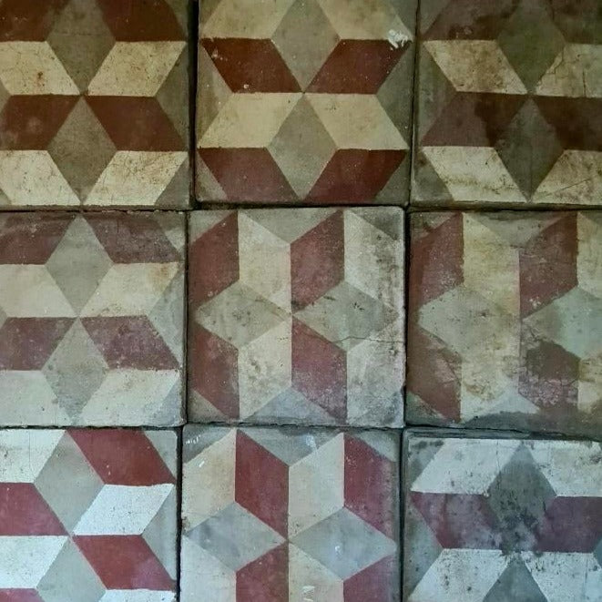 Geometric Red & Grey Cement Tile