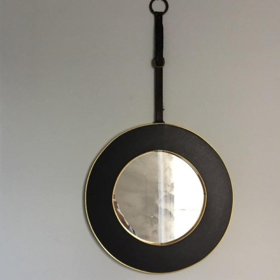 Brass and Leather Mirror, E3-1611-NOM