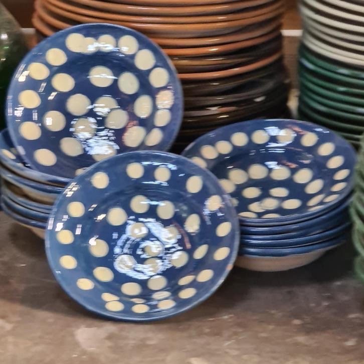 Blue and Cream Polka Dot Deep Plates