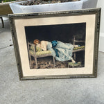 Art Deco Framed Lithograph-Lounging Lady