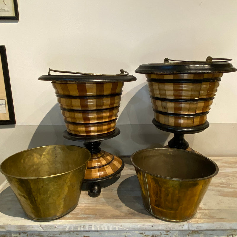 Maple & Ebony Biedemeir Peat Buckets for Coal, Brass Lined