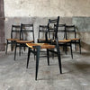 Pair of Black Lacquer Dining Chairs with Rush Seats