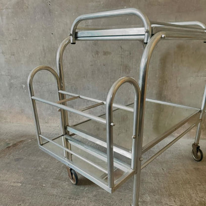 Jacques Adet Mid-Century Polished Chrome and Glass Bar Cart