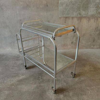 Jacques Adet Mid-Century Polished Chrome and Glass Bar Cart