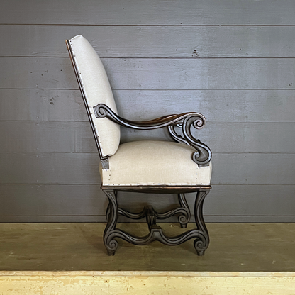 Pair of 19th c French Ebonized Arm Chairs with Refurbished Seat