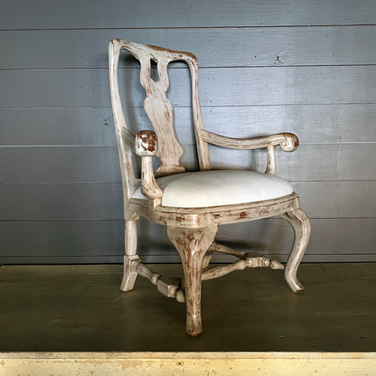 Pair of Swedish Queen Anne Arm Chairs with New Linen Upholstery