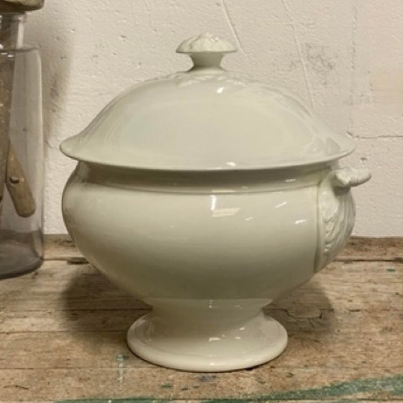 Ironstone Lidded Tureen with Floral Finial and Scroll Handles