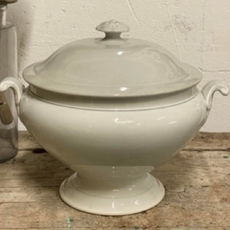 Ironstone Lidded Tureen with Floral Finial and Scroll Handles