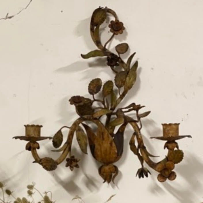 Old Wrought Iron Leaf Candle Sconce