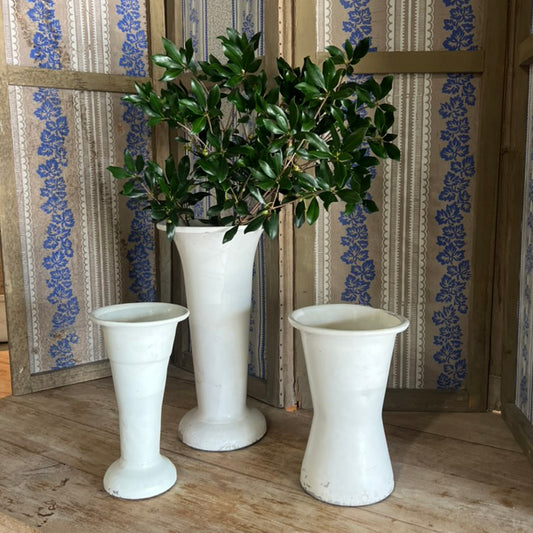 Old Florist Vases in Painted Metal, White