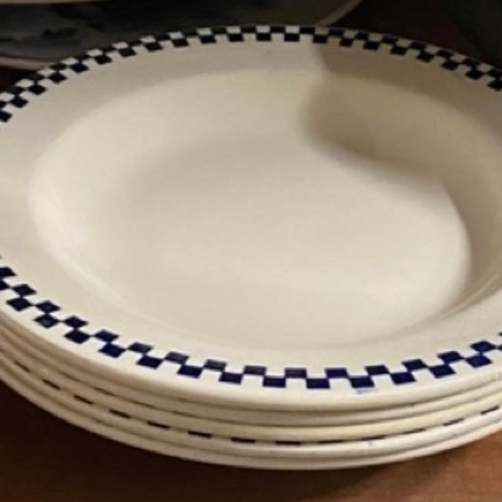 Old White Earthenware Plates with Blue Tiles