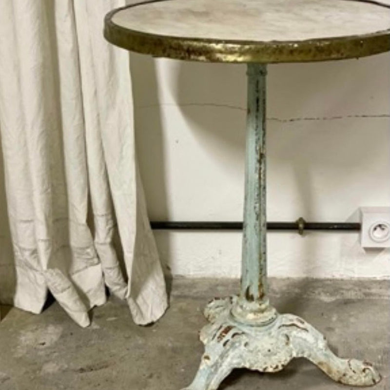 Marble Top Bistro Table with Cast Iron Pedestal Base