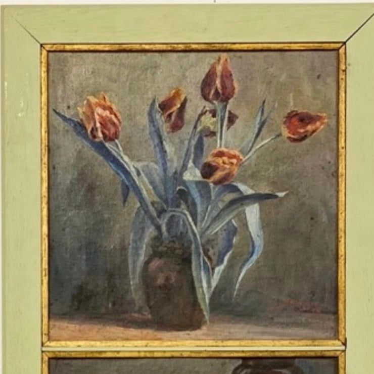 Old Painting on Trumeau Canvas - Tulips