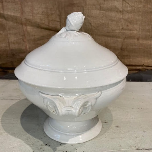 Old Large White Earthenware Soup Tureen