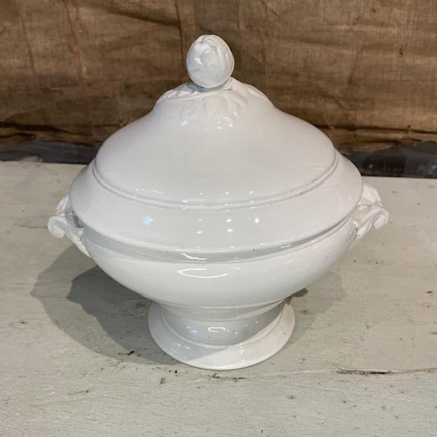 Old Large White Earthenware Soup Tureen