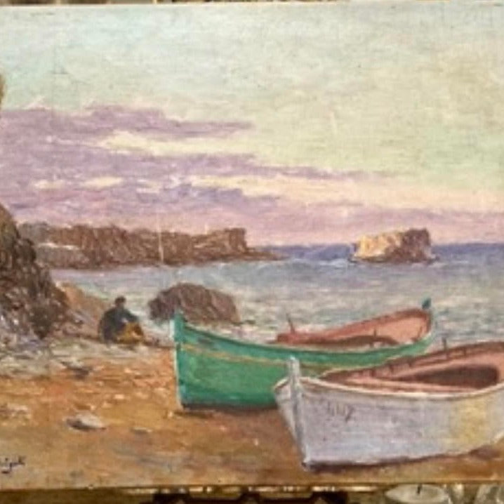 Oil on Canvas - Breton Seaside with Boats