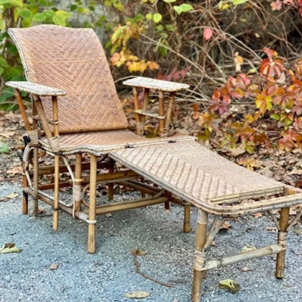 Old Rattan and Woven Wicker Lounge Chair