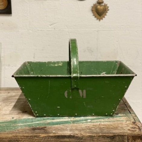 Vintage French Green Painted Metal Grape Basket