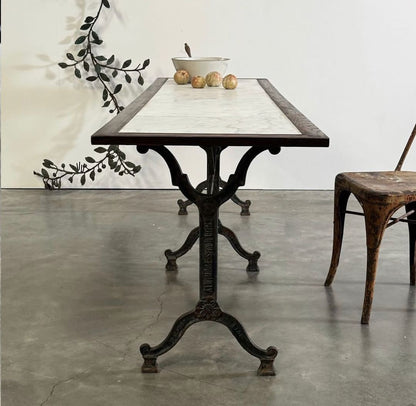 Long Bistro Table with Iron Base and Marble Top