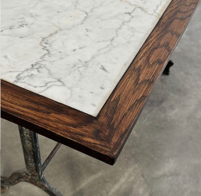 Long Bistro Table with Iron Base and Marble Top