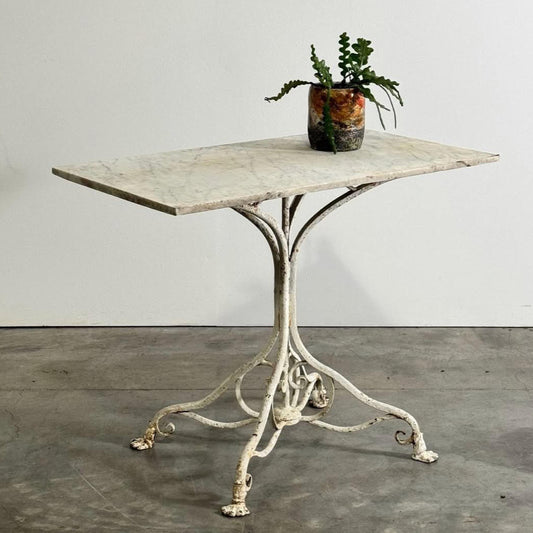 Marble Top Aras Garden Table with Original White Paint