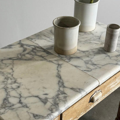 Carved Bakery Table with 2-Part Marble Top