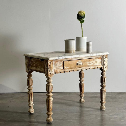 Carved Bakery Table with 2-Part Marble Top