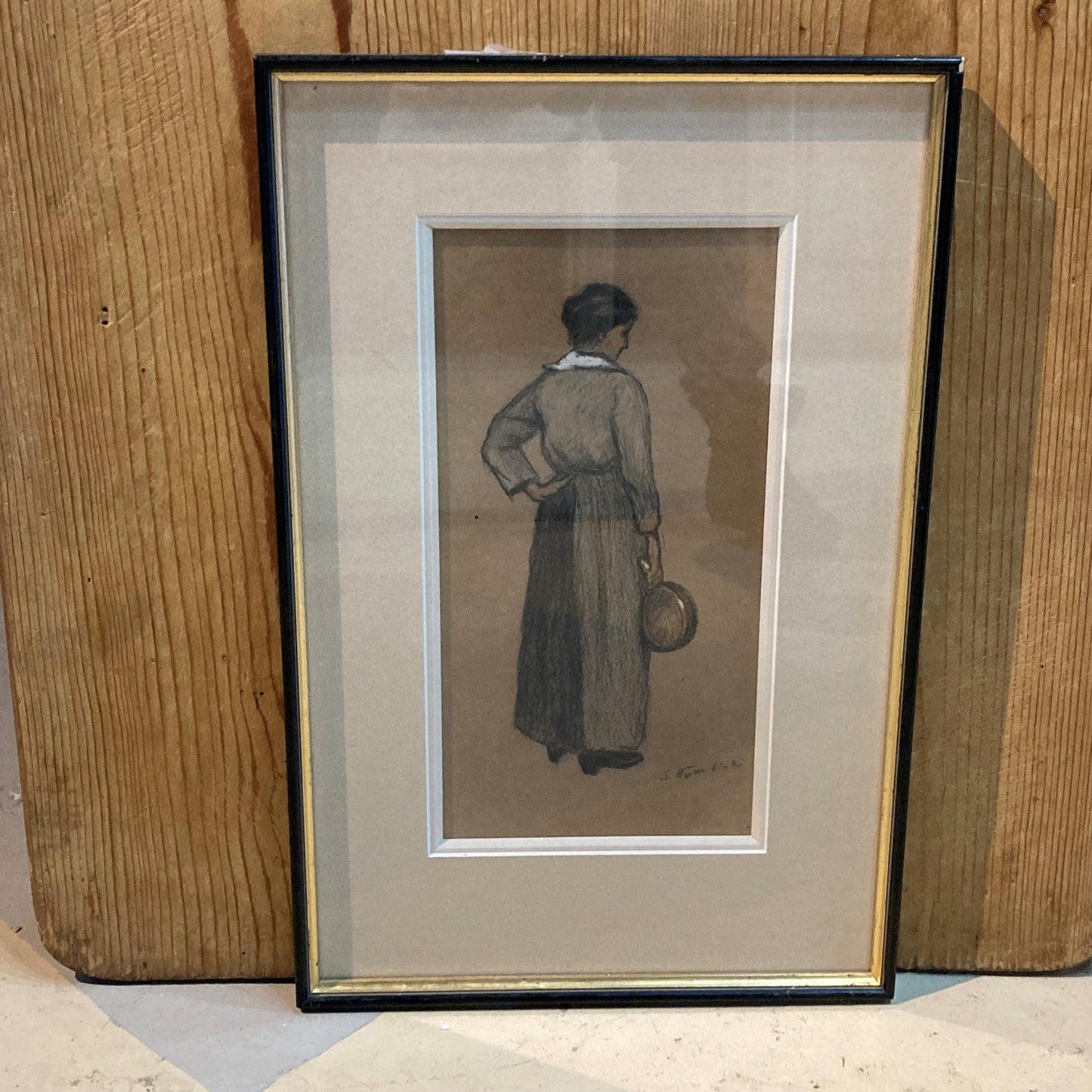 Framed Pencil Drawing, Portrait of a Lady