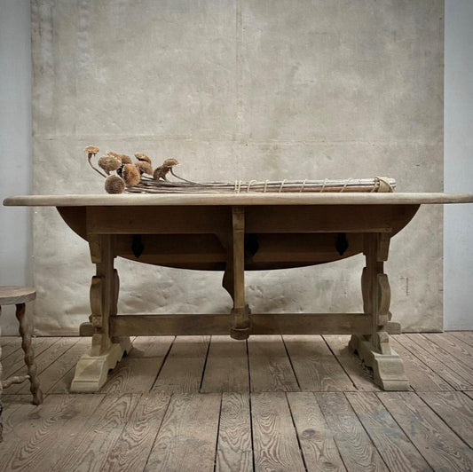 1950s Drop-leaf Oak Trestle Table