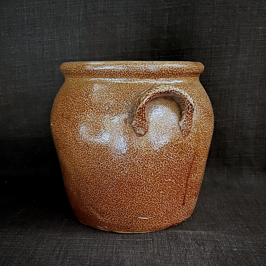 Vintage French Confit Pot with Mottled Ochre Glaze