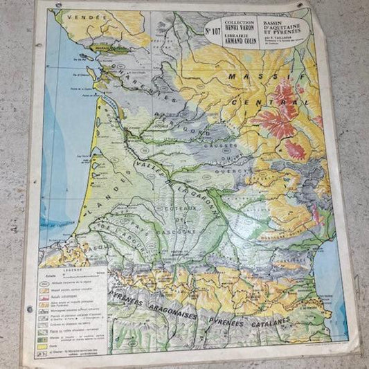 French Map of Bassin D'Aquitaine et Pyranees, par R. Taillefer