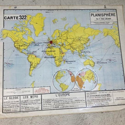 Double Sided French Map, Planisphere par P. Vidal-Lablanche