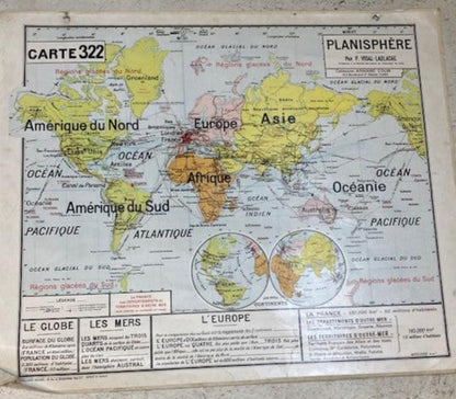 Double Sided French Map, Planisphere par P. Vidal-Lablanche