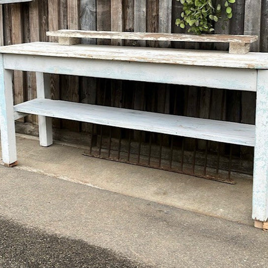 White Florists Table with Traces of Blue Paint