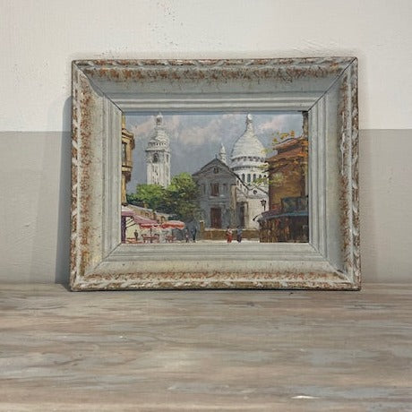 Framed Painting View of Town, Cream Frame