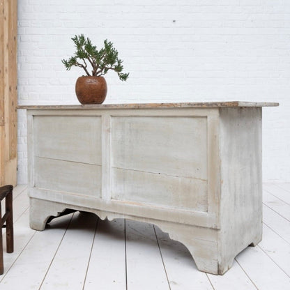 1950s 6 Drawer Grocery Counter, French Pine, Grey Patina