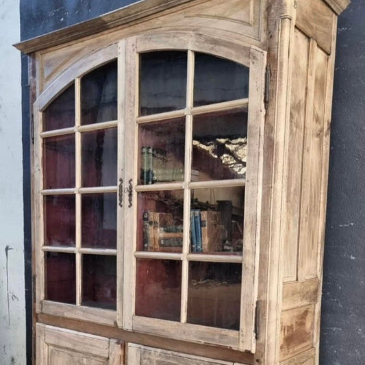 Pine Display Cabinet with Glass in Top and Red Interiors (Used to store white wine)