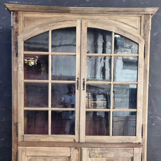 French Natural Wood Vitrine with Red Interior