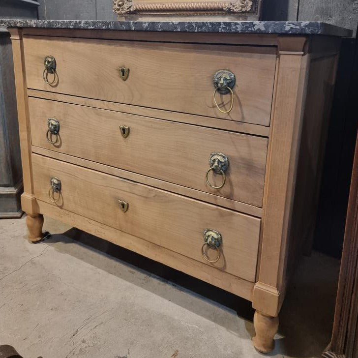 Walnut 3 Drawer Empire Chest with Black Marble Top