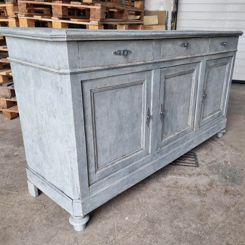 Walnut 3 Port Enfilade in Blue/Grey with 3 Drawers