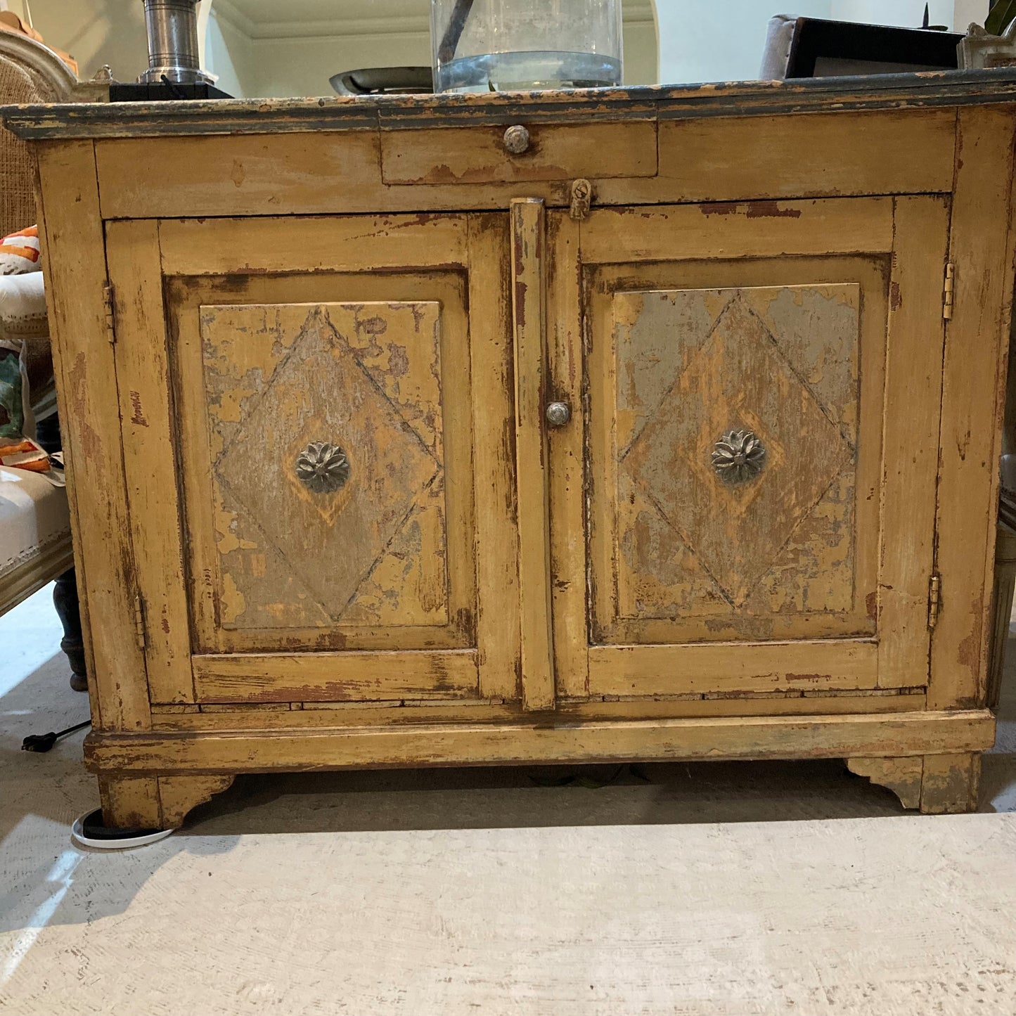 Colorful Painted Cabinet -Blue & Ochre