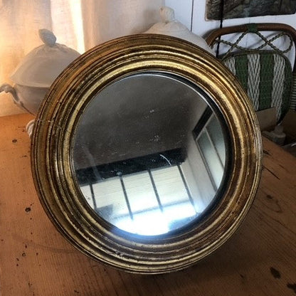 French Round Gilt Mirror with Original Mercury Glass