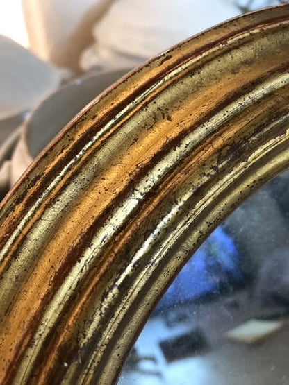 French Round Gilt Mirror with Original Mercury Glass