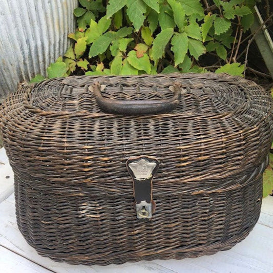 Dark Wicker Basket with Latching Lid