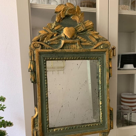 Louis XVI Period Painted Green Mirror with Mercury Glass