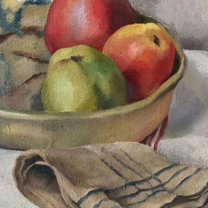 Unframed Oil on Canvas - Still Life with Fruit & Pewter  Pot