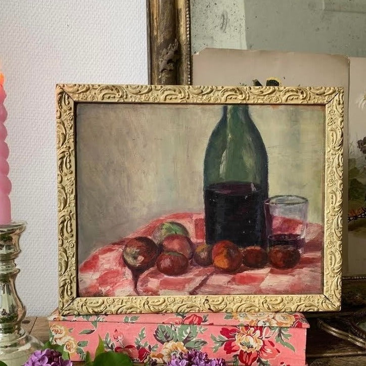 Framed Painting - Bottle of Wine with Cherries