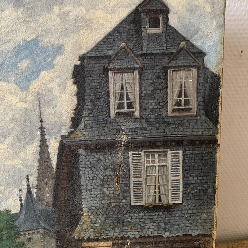 Oil on Canvas - Brick House Painted Charcoal