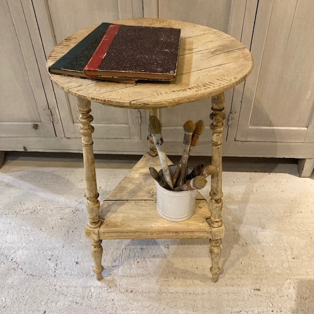 French Gueridon Side Table with Triangular Shelf